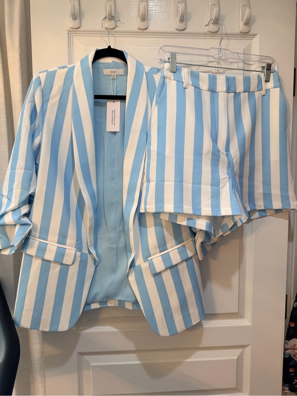 Boutique Baby Blue & White Striped Tailored Blazer and Short Set NWT